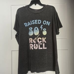 Raised on 80's Rock & Roll Graphic Tee - Dark Gray
